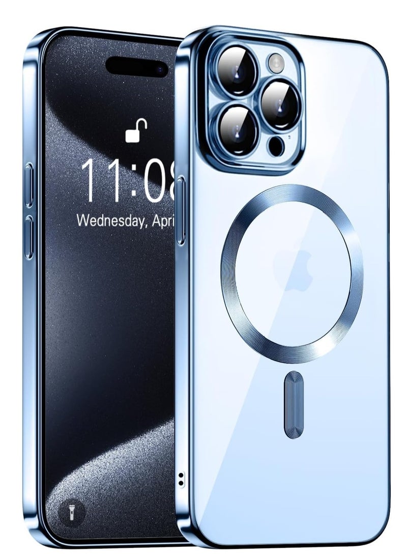 إلترازون Magnetic Case for iPhone 15 Pro Max with Camera Lens Protector, Full Body Protective Slim Thin Transparent Phone Case Cover for iPhone 15 Pro Max 6.7 Inch (Blue) - Image 1