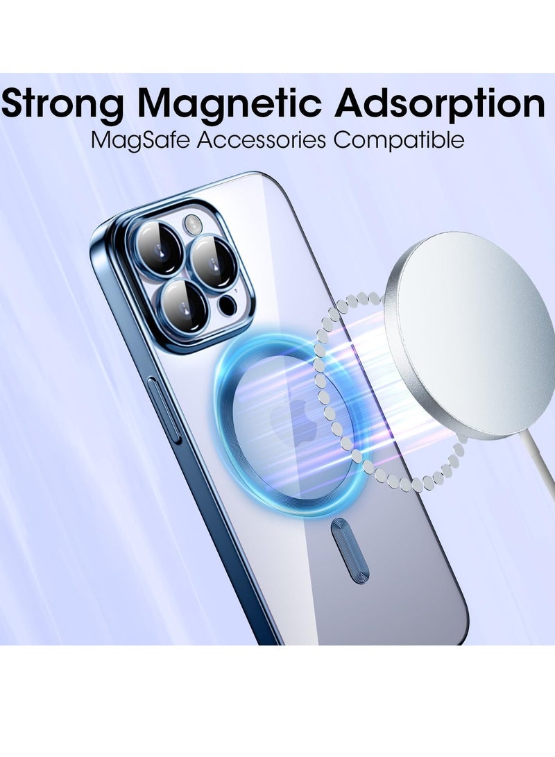 إلترازون Magnetic Case for iPhone 15 Pro Max with Camera Lens Protector, Full Body Protective Slim Thin Transparent Phone Case Cover for iPhone 15 Pro Max 6.7 Inch (Blue) - Image 3