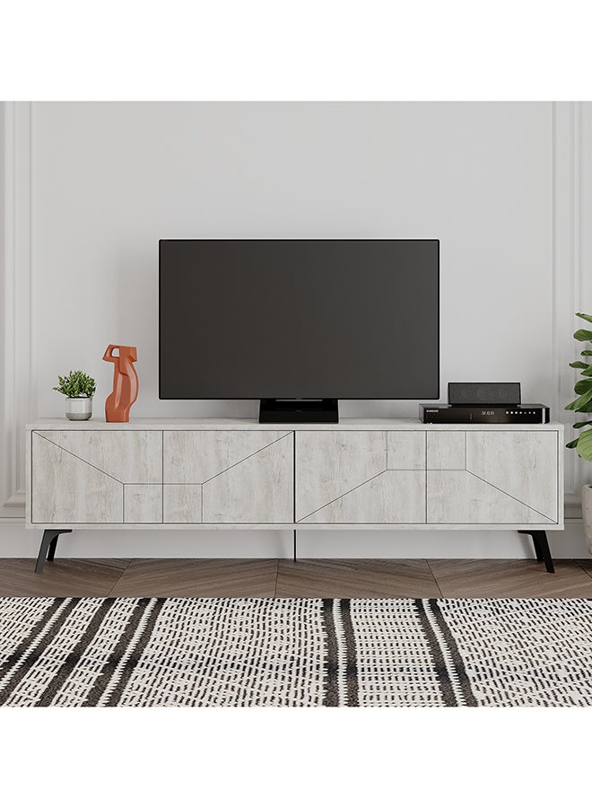 Mourah Home Dune Tv Stand Up To 70 Inches Tvs | Modern Tv Cabinet 4Door | Modern Tv Units For Living Room | Storage Cabinet | 180X29.6X50 Cm (Ancient White)  - Image 1