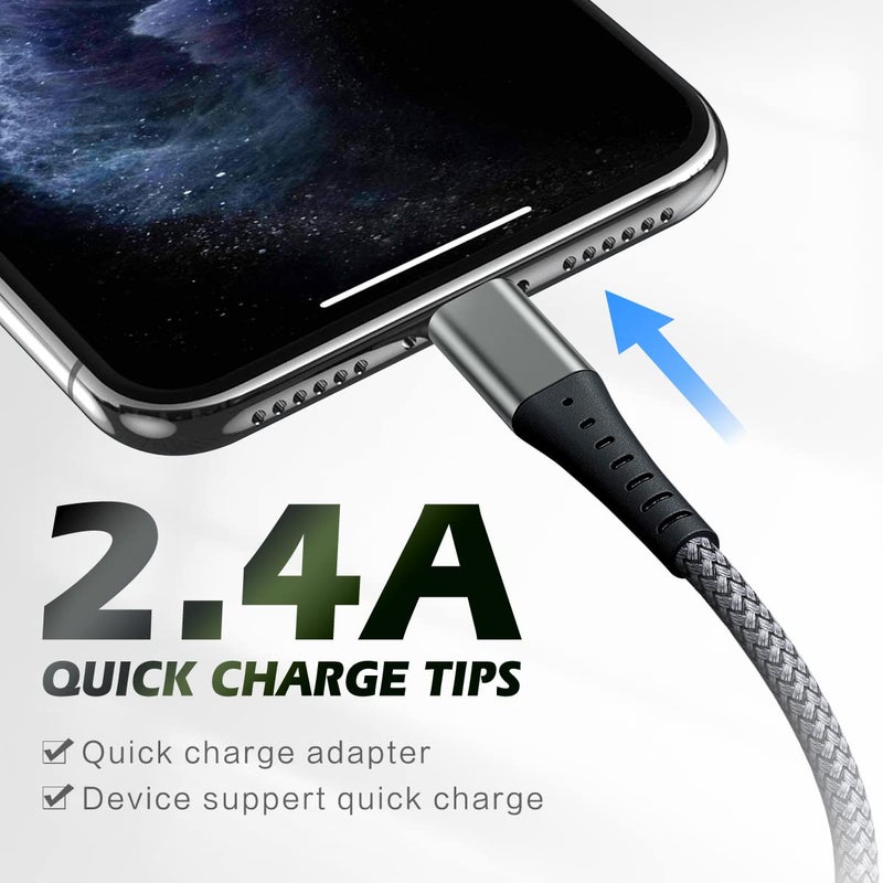 DFLASHS iPhone Charger [Apple MFi Certified] 3-Pack 6FT Lightning Cable Nylon Braided Fast Charging iPhone Charger Long Cord Compatible with iPhone 14 13 12 11 Pro Max XR XS X 8 7 6 Plus SE and More 6FT - Image 3