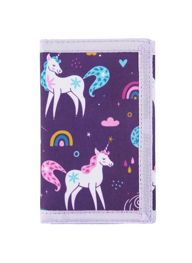 Lamumu Kids Wallets for Boys & Girls, Toddler to Teen with Magic Sticker, RFID Nylon/Canvas Wallet with Coin Pocket, Dreamy Unicorn Purple, 0.4 x 3.15 x 4.85 inches, Classic - Image 1