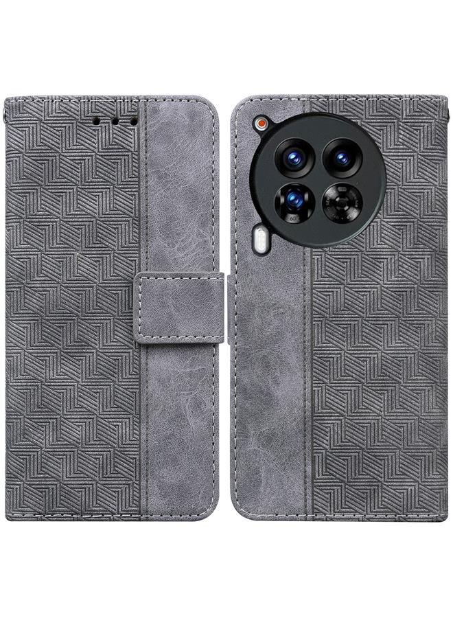 جراب هاتف جلدي منقوش هندسيًا لهاتف Tecno Camon 30 Premier 5G (رمادي)