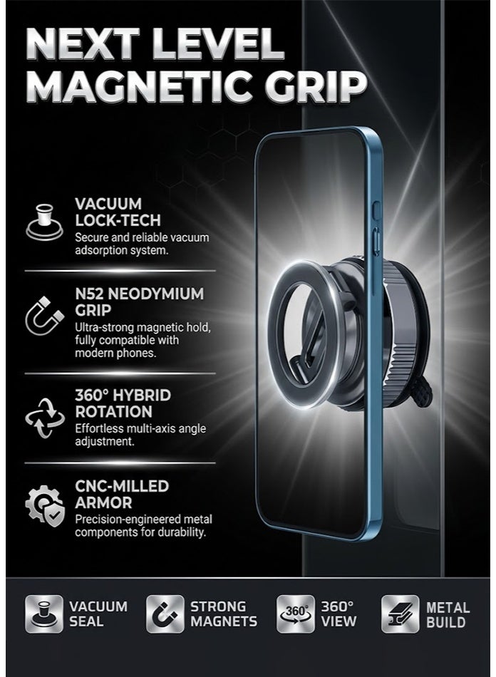 general Magnetic Car Phone Holder – Zinc Alloy 3-Axis Foldable Arm, Adjustable Lock Suction Cup, 360° Rotatable, Foldable Dashboard Windshield Mount for Navigation, iPhone & Android User - Image 4