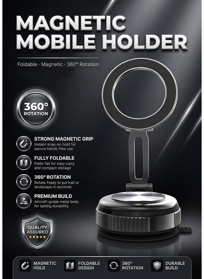 general Magnetic Car Phone Holder – Zinc Alloy 3-Axis Foldable Arm, Adjustable Lock Suction Cup, 360° Rotatable, Foldable Dashboard Windshield Mount for Navigation, iPhone & Android User - Image 2