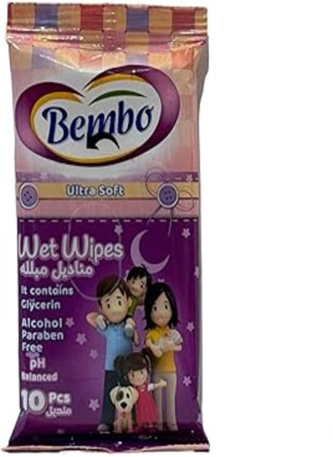 Bembo Bembo Wet Wipes Ultra soft -Glycerin -Paraben free PH balanced Purple-10 PCS 