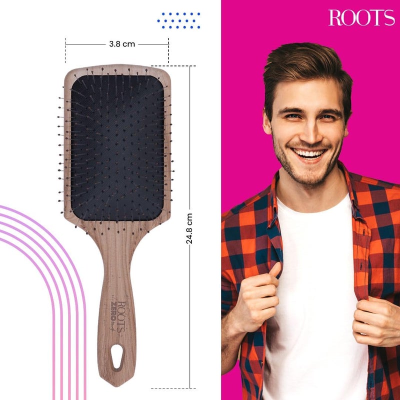Roots Zero Tangle Hair Brush Designed with Wooden Print Damage Free Soft Bristle Everyday Use Wet and Dry Hair for Men and Women RZTPWDB - Image 5