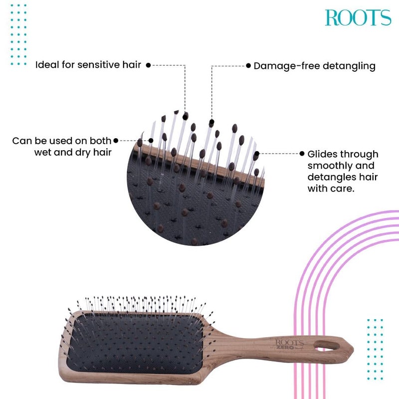 Roots Zero Tangle Hair Brush Designed with Wooden Print Damage Free Soft Bristle Everyday Use Wet and Dry Hair for Men and Women RZTPWDB - Image 3