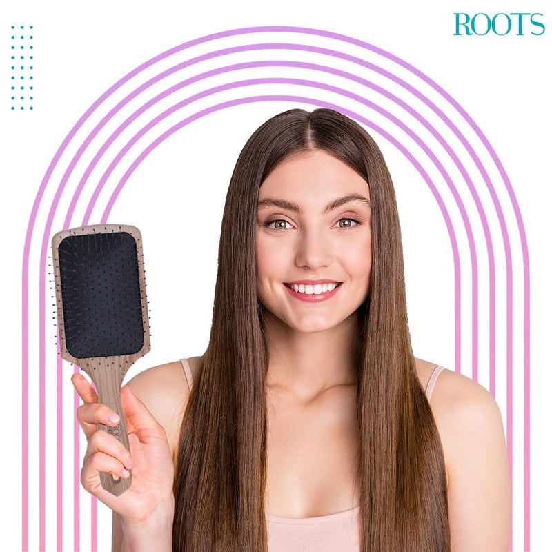 Roots Zero Tangle Hair Brush Designed with Wooden Print Damage Free Soft Bristle Everyday Use Wet and Dry Hair for Men and Women RZTPWDB - Image 4