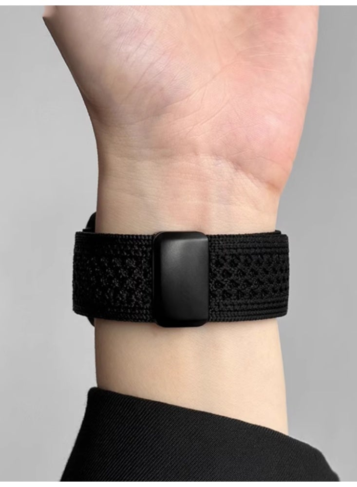 التنفس المنسوجة النايلون المنسوجة المغناطيسية مشبك الشريط IWatch الرياضة الشريط الأسود مناسبة لـ iWatch 4/5/6 44mm - Image 5