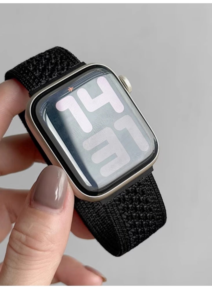 التنفس المنسوجة النايلون المنسوجة المغناطيسية مشبك الشريط IWatch الرياضة الشريط الأسود مناسبة لـ iWatch 4/5/6 44mm - Image 2