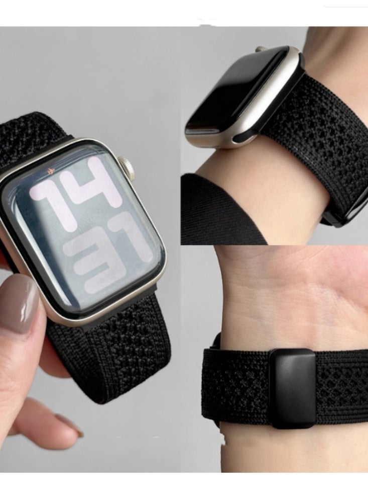 التنفس المنسوجة النايلون المنسوجة المغناطيسية مشبك الشريط IWatch الرياضة الشريط الأسود مناسبة لـ iWatch 4/5/6 44mm - Image 1