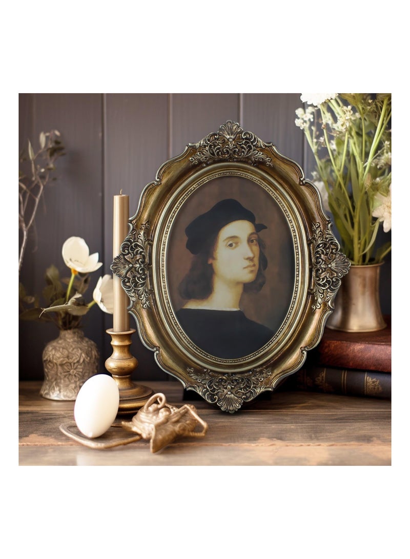 Antique Oval Picture Frame Vintage Photo Glass Front Tabletop or Wall Hanging Art Gallery Decor for Home Office Shop Store Decoration Festivals Gift Bronze Gold 4x6In - Image 5