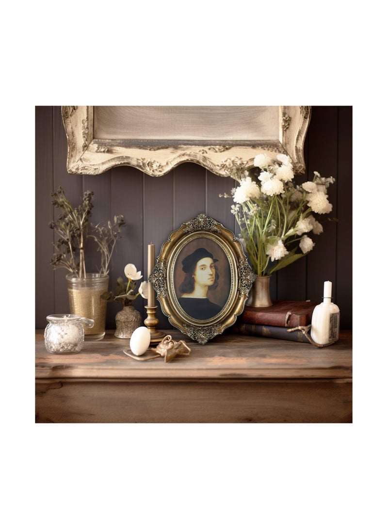 Antique Oval Picture Frame Vintage Photo Glass Front Tabletop or Wall Hanging Art Gallery Decor for Home Office Shop Store Decoration Festivals Gift Bronze Gold 4x6In - Image 2