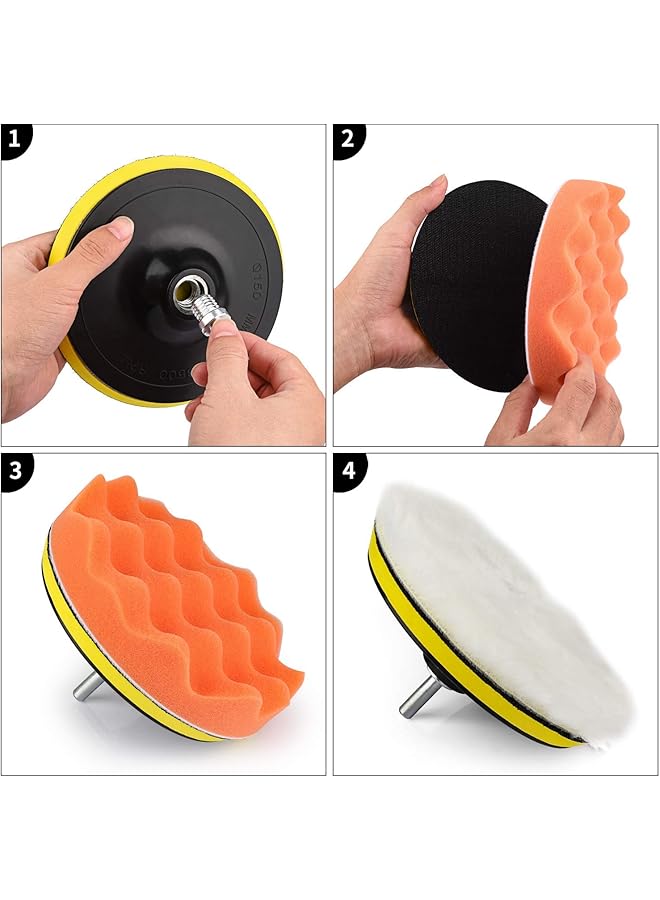 Generic Polishing Pads For Car 11Pcs Drill Polisher Sponge Buffing Pads Car Polishing Kit With Drill Adapter Car Care Waxing Buffing Pads For Car Polisher Buffer Attachment  - Image 2