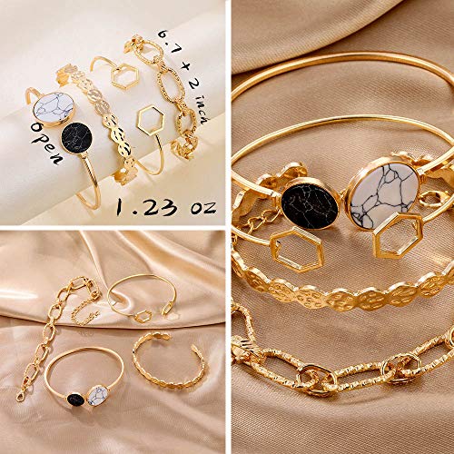 IFKM 6 PACK (24 PCS) Boho Gold Chain Bracelets Set for Women, 14K Gold Plated Multiple Layered Stackable Open Cuff Wrap Adjustable Link Italian Cuban Jewelry Gift - Image 4