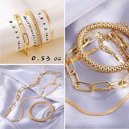 IFKM 6 PACK (24 PCS) Boho Gold Chain Bracelets Set for Women, 14K Gold Plated Multiple Layered Stackable Open Cuff Wrap Adjustable Link Italian Cuban Jewelry Gift - Image 3