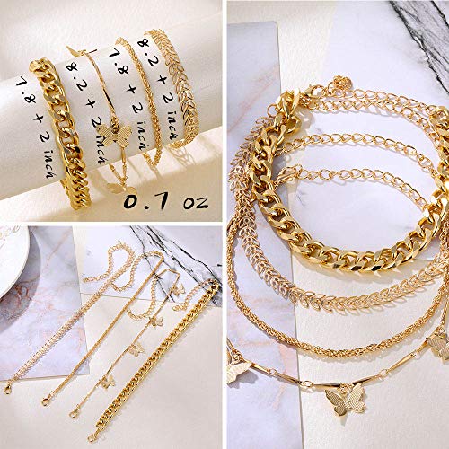 IFKM 6 PACK (24 PCS) Boho Gold Chain Bracelets Set for Women, 14K Gold Plated Multiple Layered Stackable Open Cuff Wrap Adjustable Link Italian Cuban Jewelry Gift - Image 2