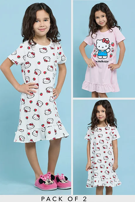 R&b 2 Pack Hello Kitty Print Nightdresses