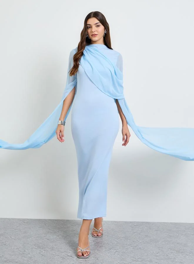 تايك تو Blue Slit Sleeve Draped Maxi Dress