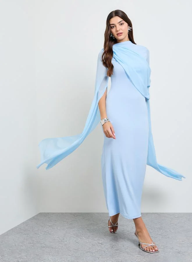 تايك تو Blue Slit Sleeve Draped Maxi Dress