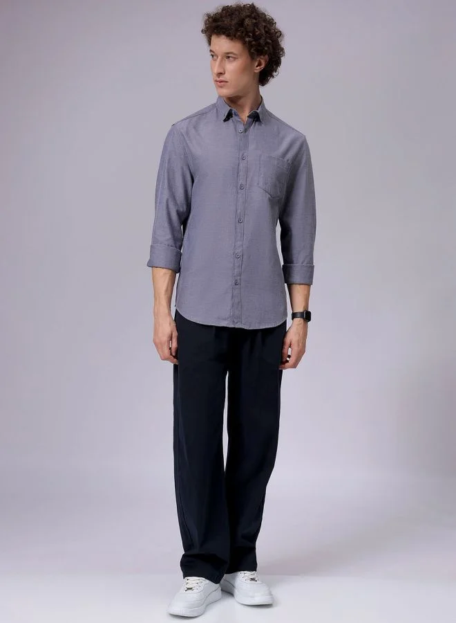 شركة المرآب الهندية Men Slim Fit Solid Full Sleeves Cutaway Collar Casual Shirt