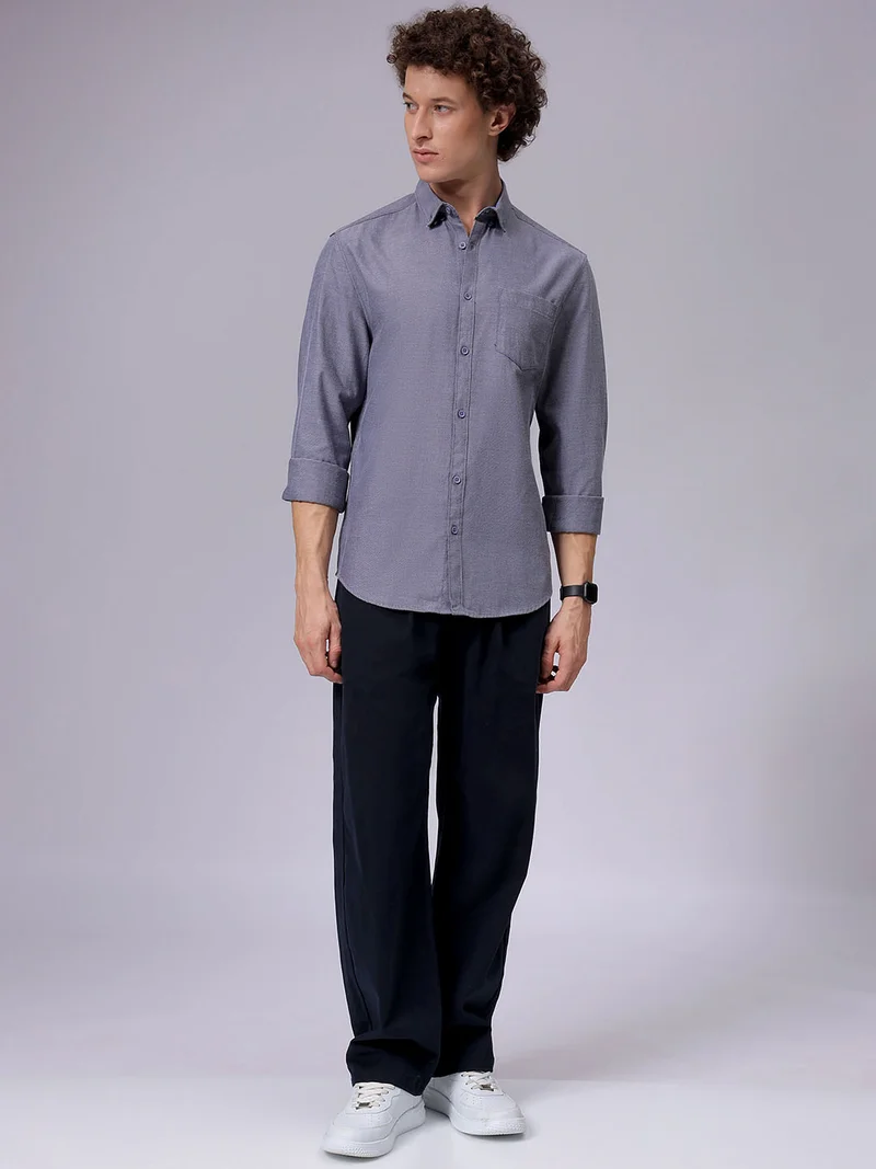 شركة المرآب الهندية Men Slim Fit Solid Full Sleeves Cutaway Collar Casual Shirt