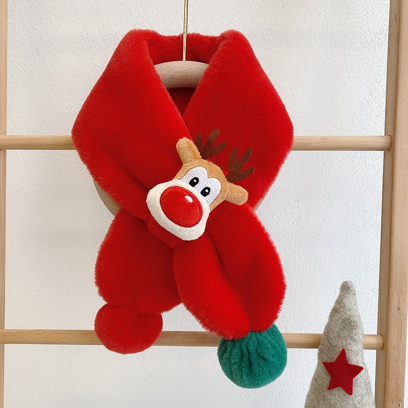 Kids Winter Scarf 2024 Christmas Plush Warm Unisex Green - Image 3