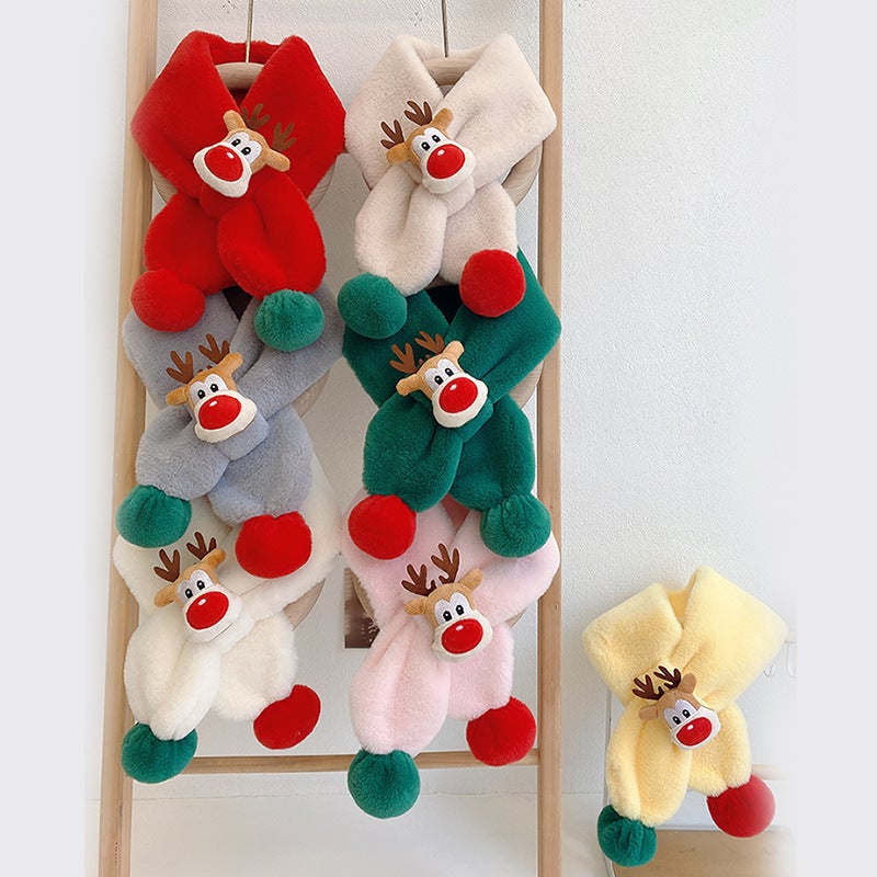 Kids Winter Scarf 2024 Christmas Plush Warm Unisex Green - Image 4