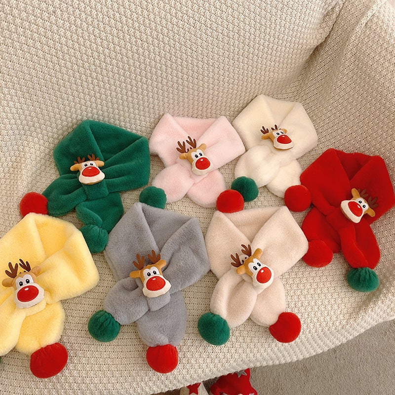 Kids Winter Scarf 2024 Christmas Plush Warm Unisex Green - Image 5