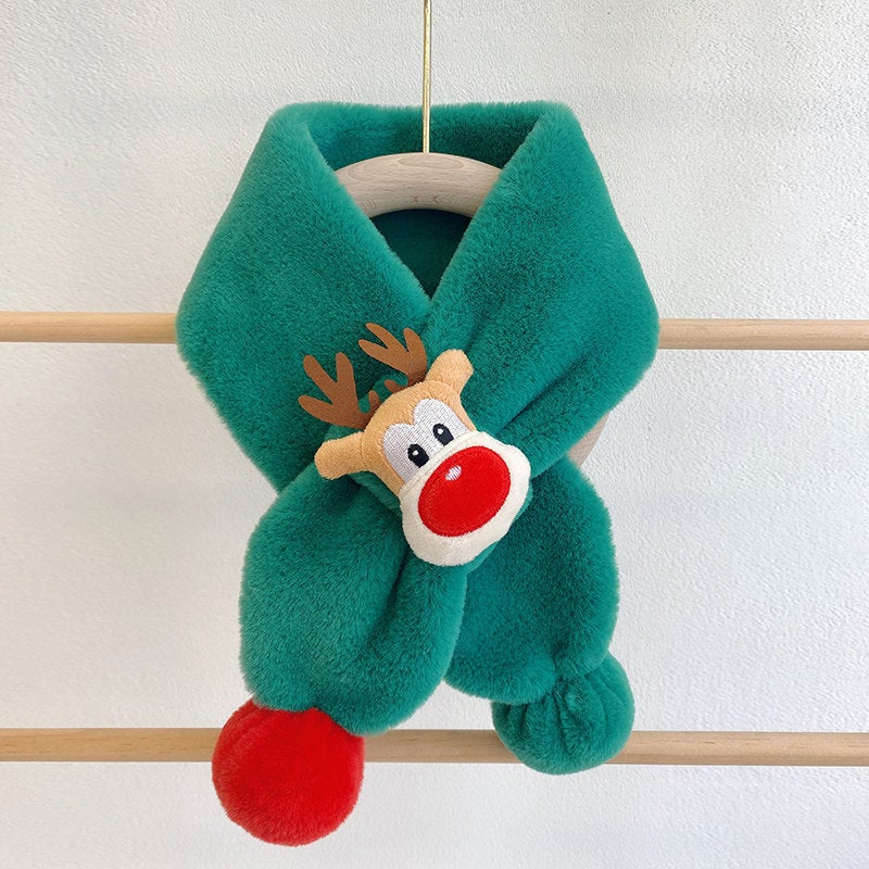 Kids Winter Scarf 2024 Christmas Plush Warm Unisex Green - Image 1