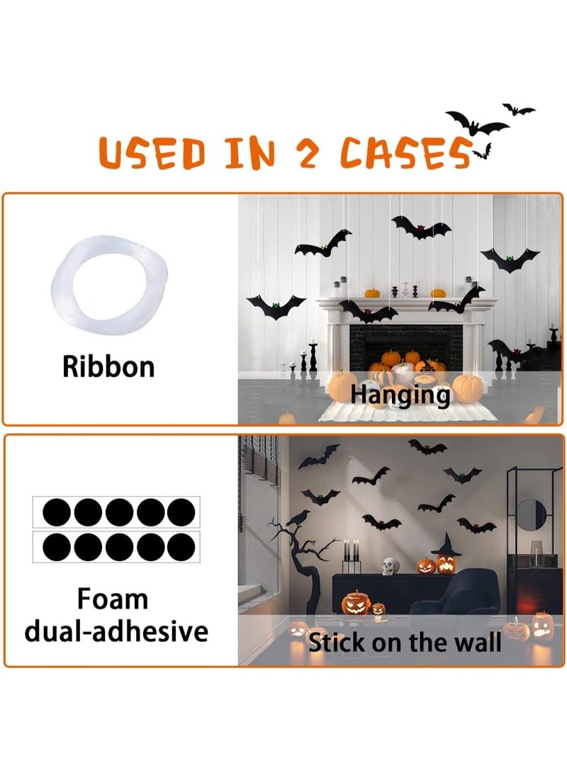 هالوين معلق الخفافيش 12 قطعة 3D واقعية مخيفة كبيرة زائفة سوداء معلقة طائرة الخفافيش مخيفة للفناء علامة في الهواء الطلق ديكورات العشب الداخلي ((3 نمط) - Image 4