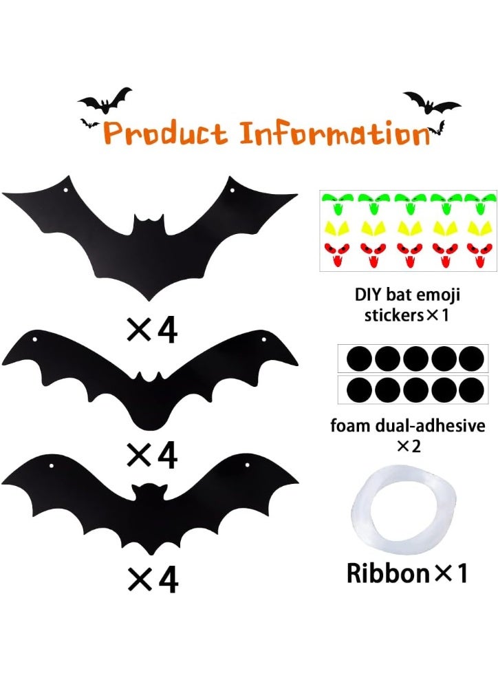هالوين معلق الخفافيش 12 قطعة 3D واقعية مخيفة كبيرة زائفة سوداء معلقة طائرة الخفافيش مخيفة للفناء علامة في الهواء الطلق ديكورات العشب الداخلي ((3 نمط) - Image 3