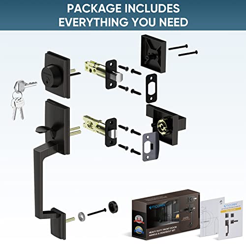 TICONN Front Door Handle Set, Heavy Duty Square Door Lever & Single Cylinder Deadbolt Combo Reversible for Entrance Exterior Doors (Oil Rubbed Bronze) - Image 2