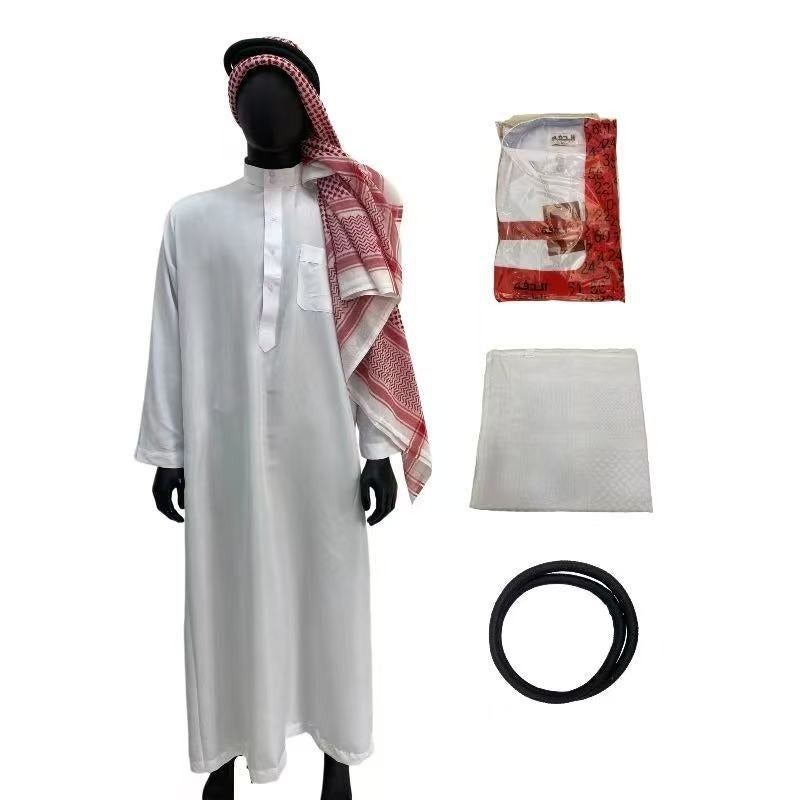 وو طقم رجالي تقليدي ثلاث قطع - رداء طويل أبيض بياقة واقفة | أزياء عرقية - Image 1
