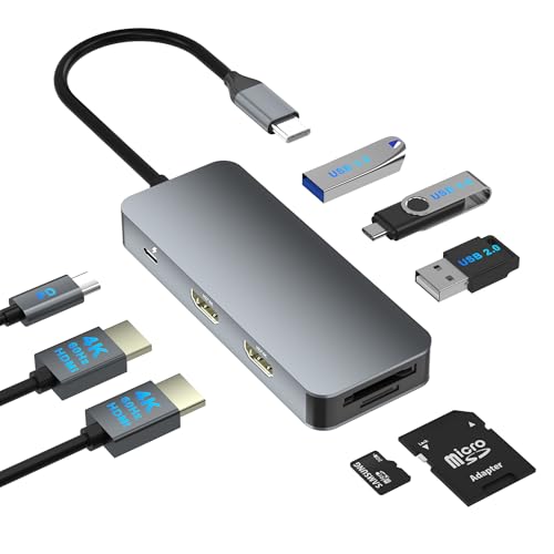 Aibilangose Dual HDMI Adapter for 2 Monitors, Laptop Docking Station Dual Monitor, HDMI Splitter for Dual Monitors, 4K@60hz Double Monitor Adapter, USB C Docking Station for Dell/HP/Mac Laptop - Image 1