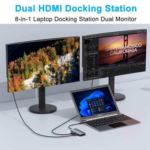 Aibilangose Dual HDMI Adapter for 2 Monitors, Laptop Docking Station Dual Monitor, HDMI Splitter for Dual Monitors, 4K@60hz Double Monitor Adapter, USB C Docking Station for Dell/HP/Mac Laptop - Image 3