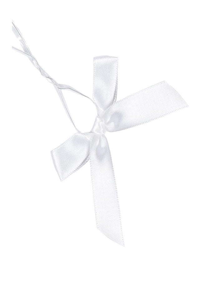 AKLVBL 50 Pack White Satin Ribbon Twist Tie Bows for Treat Bags, Gift Bags, Bakery Candy Bags and Package Decorating Ribbon Bow, Bowknot for Gifts - Image 1