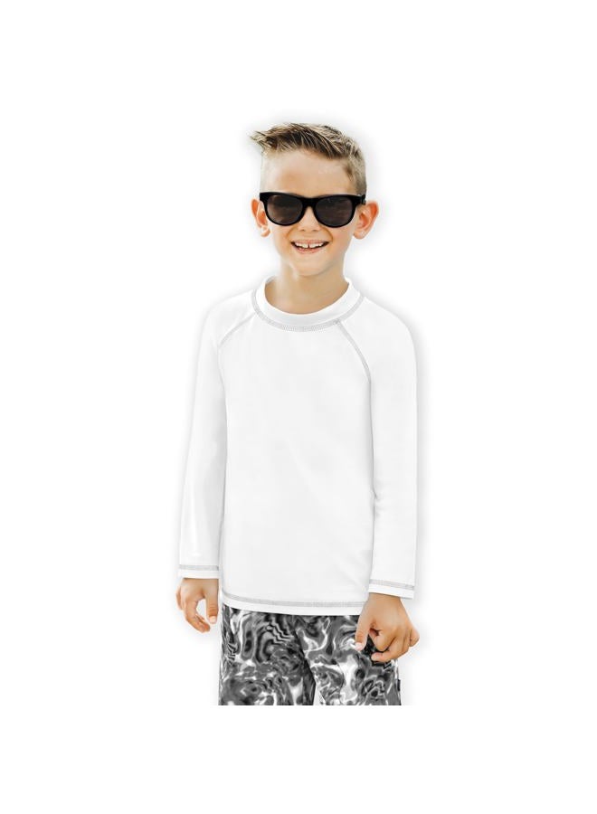 City Threads Made in USA Baby Boys and Girls Solid Rashguard Swimming Tee Shirt Rash Guard SPF UPF Sun Protection for Summer Beach Pool and Play, L/S White, 18-24 mon. - Image 1