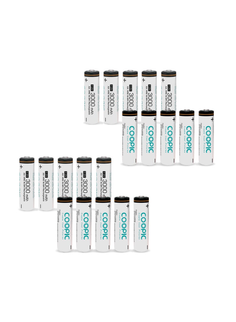 COOPIC Create Cool Pictures 20pcs 3000mAh AA RH6 Ni-MH Pre-charged type Rechargeable Battery - Image 1