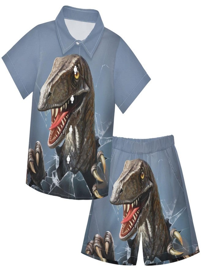 visesunny Boys 2 Piece Outfit Button Down Shirt and Short Sets Dinosaur 3d Print Boy Summer Outfits for Children Kids - Image 1
