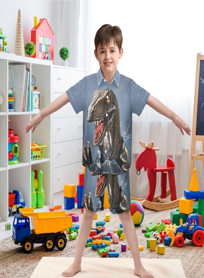 visesunny Boys 2 Piece Outfit Button Down Shirt and Short Sets Dinosaur 3d Print Boy Summer Outfits for Children Kids - Image 2