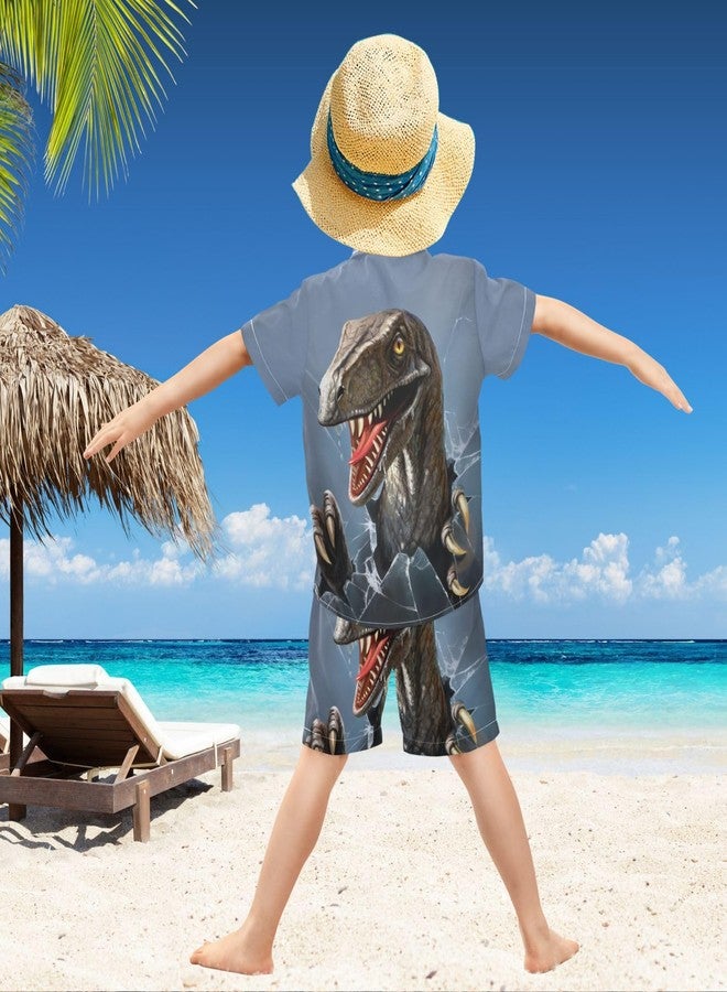 visesunny Boys 2 Piece Outfit Button Down Shirt and Short Sets Dinosaur 3d Print Boy Summer Outfits for Children Kids - Image 3