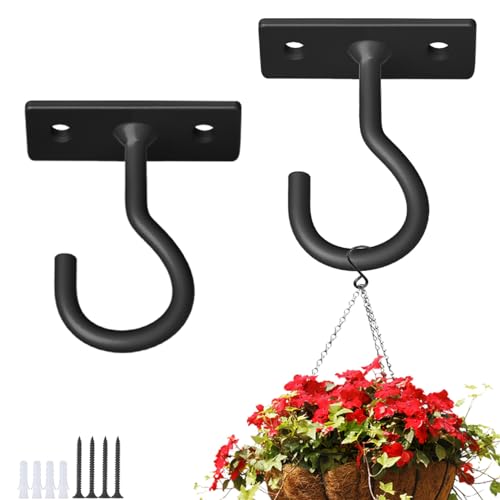 QTJUST 2Pcs 2.5in Ceiling Hooks for Hanging Plants Black - Image 1