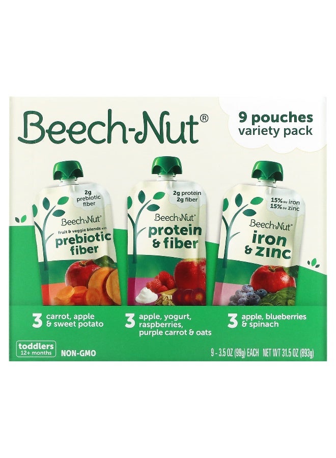 Beech-Nut بيتش-نات، مجموعة متنوعة، 12+ شهر، 9 أكياس، 3.5 أونصة (99 جرام) لكل منها - Image 1