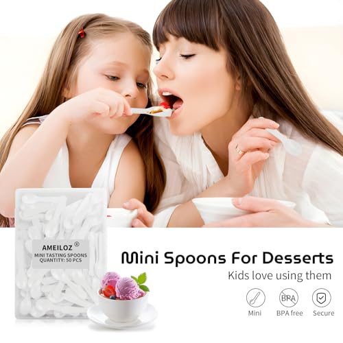 AMEILOZ 50PCS 3" Mini Tasting Spoons Tiny Plastic Taster Spoon for Yogurt Pudding Jello Shots Ice Cream, Extra Small Sample Micro Spoons (White) - Image 3