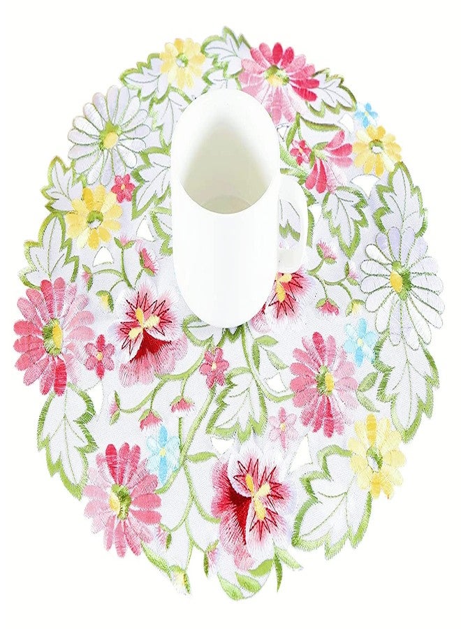 GRANDDECO مفارش طاولة زهور الربيع، مجموعة من 4 قطع، مفارش طاولة دائرية مطرزة بالزهور، مفارش طاولة مزخرفة بنقوش زهرية، ديكور منزلي للمطبخ وغرفة الطعام، زينة طاولة الربيع/الصيف (مجموعة من 4 مفارش طاولة مقاس 14 بوصة، زهور البانسيه الوردية) - Image 5