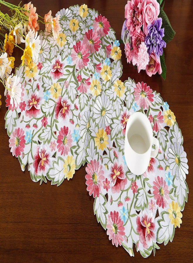 GRANDDECO مفارش طاولة زهور الربيع، مجموعة من 4 قطع، مفارش طاولة دائرية مطرزة بالزهور، مفارش طاولة مزخرفة بنقوش زهرية، ديكور منزلي للمطبخ وغرفة الطعام، زينة طاولة الربيع/الصيف (مجموعة من 4 مفارش طاولة مقاس 14 بوصة، زهور البانسيه الوردية) - Image 4