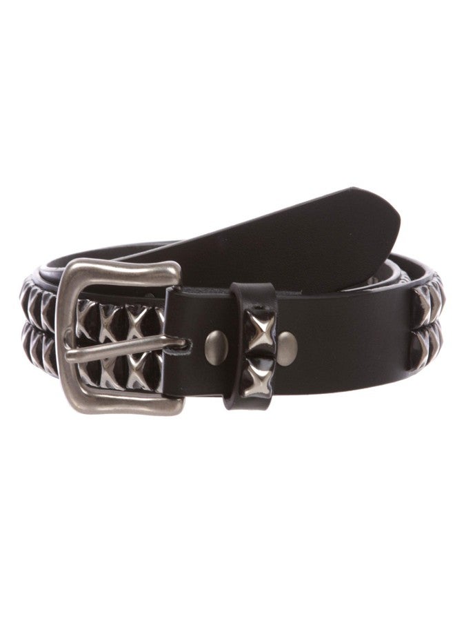 Beltiscool Snap On Two Row Punk Rock Star Distressed Black Studded Leather Belt, Black | 40" - Image 2
