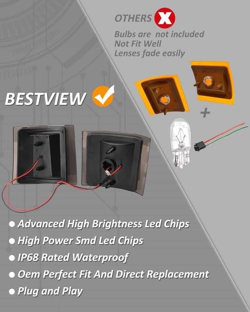 Bestview Front Corner Light Assembly Kit Compatible with 1994-1998 Chevy 1500 2500 3500 C/K C10 Silverado Tahoe Suburban Smoked Len 4Pcs - Image 4