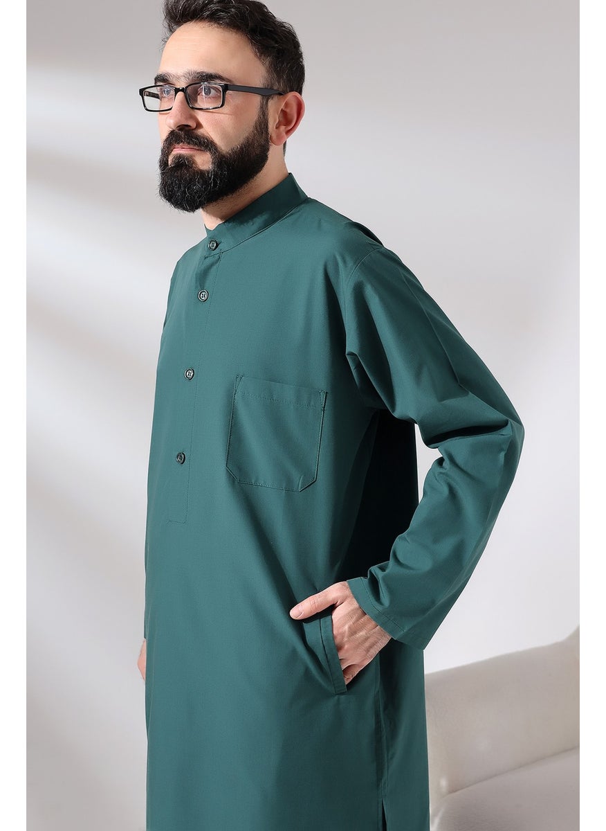 İhvan Online Men's Hajj and Umrah Outfit Double Bottom Top Afghan Set Green  - Image 4